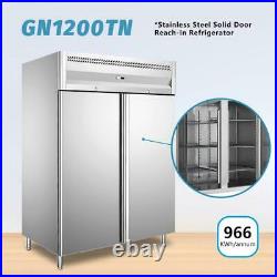 1150L Gastro Double Door Upright Fridge Stainless Steel Commercial Chiller