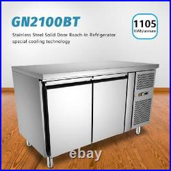 260L Commercial Double 2 Door Counter Food Prep Freezer Kitchen Refrigerator