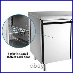 260L Commercial Double 2 Door Counter Food Prep Freezer Kitchen Refrigerator