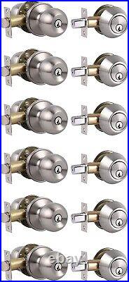 6PK Probrico Entry Door Knob Lockset with Double Cylinder Deadbolts, Keyed Alike