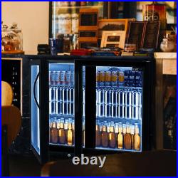 Back Bar Fridge Double Door Cooler Hinged Chiller Commercial LED Light Beer Wine