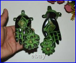 Brass Lotus Buddha Hand Knobs Women Palm Door Handle Set Traditional Mudra HK160