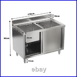 Catering Sink Commercial Stainless Steel Kitchen 1/2 Bowls Drainer Unit & Shelf