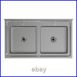 Catering Sink Stainless Steel Dual Bowls Commercial Kitchen Cabinet Sliding Door