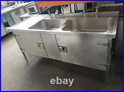 Commercial Double Bowl Stainless Steel Sink with 2 Fitted Doors + Taps VGC