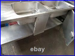 Commercial Double Bowl Stainless Steel Sink with 2 Fitted Doors + Taps VGC