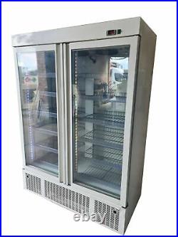 Commercial Double Door Display Freezer, Upright White Glass 2 Door Freezer
