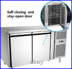 Commercial Stainless Steel Double 2 Door Counter Refrigerator Food Prep Fridge