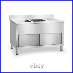 Commercial Stainless Steel Double Sink Basin And Drainer Unit Large Storage Area