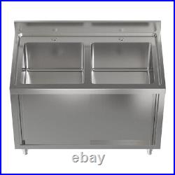 Commercial Stainless Steel Sink Kitchen Cabinet Large Double Bowl Sliding Doors