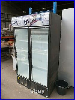 Commercial Upright Double Glass Door Drinks Fridge With Shelves -Good Condition