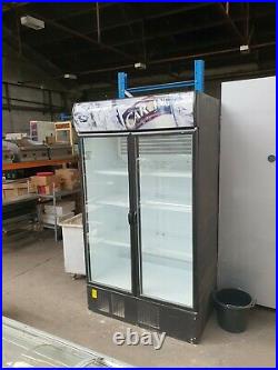 Commercial Upright Double Glass Door Drinks Fridge With Shelves -Good Condition