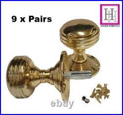 Contemporary Brass Finish Reeded Mortice Lever Door Knobs Handles Pairs D1