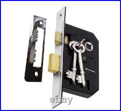 Door Lock Mortice Sashlock Bolt Through handles Radius Square 2Key 3 Lever Secur