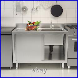Dual Sliding Door Sink Cabinet Commercial Kitchen Single Bowl Washing Work Table
