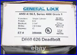GENERAL LOCK COMMERCIAL SINGLE CYLINDER DEADBOLT 2-3/4? D660 626 Grade 1 ANSI