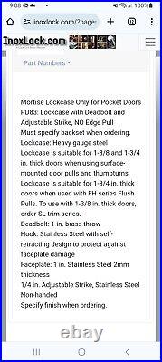 Inox PD83 Mortise Lockcase for Pockt Door with Deadbolt & Adjustabl Strike/No Pull