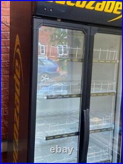 Lucozade 900 Ltr Commercial Glass Double Door Display Fridge / Drink Fridge
