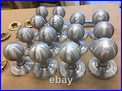 SEVEN PAIRS of SATIN CHROME KNOB SETs REEDED or BEEHIVE STYLE SOLID BRASS used