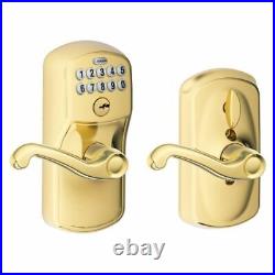 Schlage FLA Bright Brass Plymouth Keypad Entry Lever Gold Tone