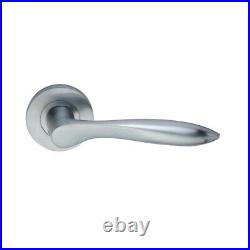 Solid Brass 5 Set of Satin Chrome Door Handle Lever on Rose & Latch & Hinge Pack