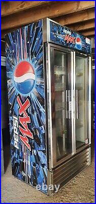 True Pepsi Max 991 Litres Commercial Glass Double Doors Drinks Display Cooler