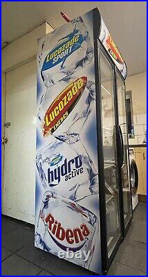 Upright Chiller Double Door Commercial Drinks Fridge Lucozade Energy