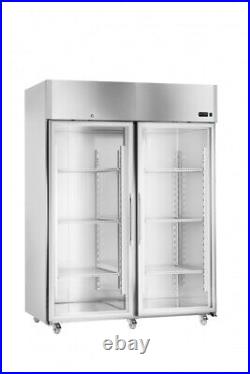 Upright Double Door Chiller Stainless Steel Led Illuminated Door Commercial